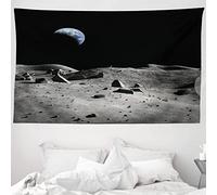 ABAKUHAUS Moon Tapestry, Earth Seen from the Moon Space Debris Vast Universe Day and Night Cycle Photography, Fabric Wall Hanging Decor for Bedroom Living Room Dorm, 90 W X 54 L, Black Grey