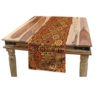 ABAKUHAUS Moroccan Table Runner, Vintage Hand Drawn Style Ottoman Trellis Floral Motifs, Dining Room Kitchen Rectangular Runner, 16" W By 72" L, Orange Yellow Brown