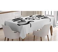 ABAKUHAUS Mr Mrs Tablecloth, Hand Lettering Pattern, Dining Room Kitchen Rectangular Table Cover, 54 W X 66 L, Black White