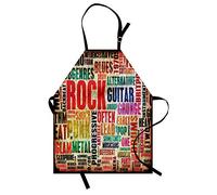 ABAKUHAUS Music Apron, Retro Rock and Roll Symbol Lettering Grunge Distressed Colors Back Then Sound Music Theme, Unisex Kitchen Bib Apron with Adjustable Neck for Cooking Baking Gardening, Red Orange