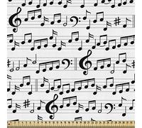 ABAKUHAUS Music Fabric by The Yard, Abstract Style Professional Music Pattern with Notes and Clef Sheet Play Writing, Satin Fabric for Home Decor Textiles and Crafts, 1M (148x100cm), Black White