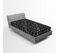 ABAKUHAUS Music Fitted Sheet, Musical Notes and Clef Sheet Pattern in Abstract Style Print, Soft Decorative Fabric Bedding Around Elastic Band, 90 x 200 cm, Black-And-White