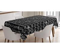 ABAKUHAUS Music Tablecloth, Musical Notes and Clef Sheet Pattern in Abstract Style Print, Dining Room Kitchen Table Cover, 54" x 78", Black White