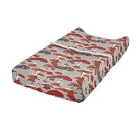 ABAKUHAUS Nature Changing Pad Cover, Jungle Fall Mushrooms, Soft Cover for Diaper Changing Pad with Safety Buckle Holes, Red Orange Tan