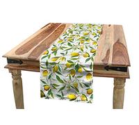ABAKUHAUS Nature Table Runner, Lemon Woody Romantic, Dining Room Kitchen Rectangular Runner, 16 W X 72 L Inches, Fern Green Yellow White