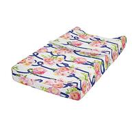 ABAKUHAUS Navy and Blush Changing Pad Cover, Marine Floral, Soft Cover for Diaper Changing Pad with Safety Buckle Holes, Navy Blue Pink Green