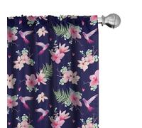 ABAKUHAUS Navy and Blush Curtains 2 Panel Set, Tiny Little Hearts, Lightweight Window Treatment Living Room Bedroom Decor, 60" W x 90" L, Indigo Green Pink