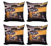 ABAKUHAUS New York Throw Pillow Cushion Case Pack of 4, Antique Yellow Taxi, Modern Accent Double-sided Digital Printing, 45 cm x 45 cm, Yellow Grey