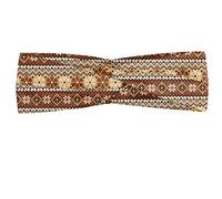 ABAKUHAUS Nordic Headband, Northern Style Traditional Pattern with Scandinavian Vintage Art, Elastic and Soft Women's Bandana for Sports and Everyday Use, Pale Caramel Sand Brown
