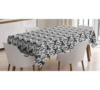 ABAKUHAUS Nordic Tablecloth, Swedish Folk Art with Dalecarlian Horse Silhouettes and Ornate Flower Motifs, Dining Room Kitchen Table Cover, Rectangular 140 x 200 cm, Black and White