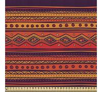 ABAKUHAUS Orange Fabric by The Yard, Abstract Hand Drawn Ethno Pattern Tribal Borders Doodle Style, Fabric for Upholstery and Home Accents, 1M (148x100cm), Orange Plum Red