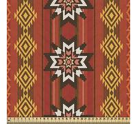 ABAKUHAUS Orange Fabric by The Yard, Indigenous Cultural Motif Pattern Traditional Borders, Fabric for Upholstery and Home Accents, 1M (148x100cm), Orange Yellow and White