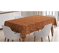 ABAKUHAUS Orange Tablecloth, Traditional Old Fashioned Paisley Pattern Floral Design with Leaves, ining Room Kitchen Rectangular Table Cover, 54 W X 94 L, Olive Green Redwood
