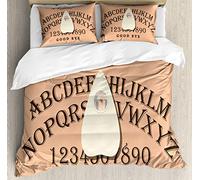 ABAKUHAUS Ouija Board Duvet Cover Set, Magnifying Glass, Bedding Set 3 Pieces with 2 Pillow Shams, 200 x 200 cm - 70 x 50 cm, Peach Ivory and Brown