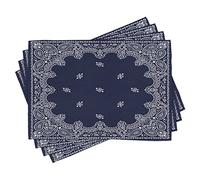 ABAKUHAUS Paisley Placemats, Middle Eastern Influences, Washable Fabric Dining Room Kitchen Table Decoration Digital Print, Dark Blue White