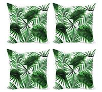 ABAKUHAUS Palm Leaf Throw Pillow Cushion Cover Pack of 4, Realistic Vivid Leaves of Palm Tree Growth Ecology Botany Themed Print, Zippered Double-Side Digital Print, 40 x 40 cm, Fern green White