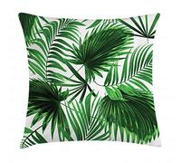 ABAKUHAUS Palm Leaf Throw Pillow Cushion Cover, Realistic Vivid Leaves of Palm Tree Growth Ecology Botany Themed Print, Decorative Square Accent Pillow Case, 16 X 16 Inches, Fern Green White