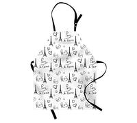 ABAKUHAUS Paris Apron, World Capital City of Love French European Hand Drawn Sketch Eiffel Illustration, Unisex Kitchen Bib Apron with Adjustable Neck for Cooking Baking Gardening, Black White