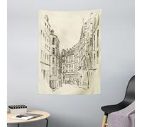 ABAKUHAUS Paris Tapestry, Hand Drawn Buildings of France European Classic Architecture Design Urban Design, Fabric Wall Hanging Decor for Bedroom Living Room Dorm, 43 W X 58 L, Black and Cream