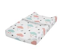 ABAKUHAUS Pastel Changing Pad Cover, Clouds Raindrops Winter, Soft Cover for Diaper Changing Pad with Safety Buckle Holes, Baby Blue Blush Grey
