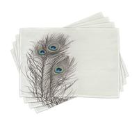 ABAKUHAUS Peacock Place Mats Set of 8, Feathers of Exotic Bird on White Backdrop Bohemian Wildlife Composition, Washable Fabric Placemats for Dining Table, Placemat 8 pcs, Taupe White
