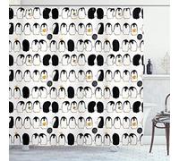 ABAKUHAUS Penguins Shower Curtain, Themed Cartoon Arctic Animals Holding Hands, Cloth Fabric Bathroom Decor Set with Hooks,175 x 180 cm, Charcoal Grey Marigold