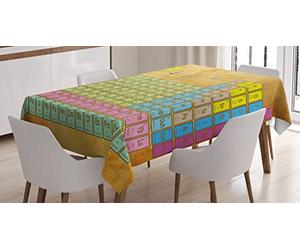 ABAKUHAUS Periodic Table Tablecloth, Chemistry Elements for Classroom Geek Science Lovers Vintage Style Print, ining Room Kitchen Rectangular Table Cover, 54 W X 78 L, Orange Multicolor