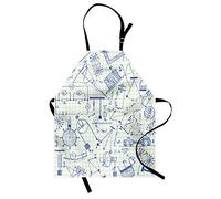 ABAKUHAUS Physics Apron, Technical Formulas Notebook, Unisex Kitchen Bib Apron with Adjustable Neck for Cooking Baking Gardening, Ivory Indigo