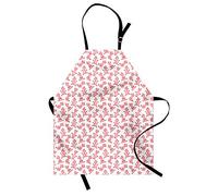 ABAKUHAUS Pig Apron, Cartoon Sitting and Smiling Pigs Pattern Farmer Domestic Animal Concept, Unisex Kitchen Apron with Adjustable Neck for Cooking Baking Gardening, Pale Pink White