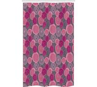 ABAKUHAUS Pink and Grey Stall Shower Curtain, Doodle Style Lace Swirled Circle Flower Pattern Ornamental Flourish, Fabric Bathroom Decor Set with Hooks, 47" x 70", Fuchsia Magenta Grey