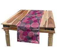 ABAKUHAUS Pink and Grey Table Runner, Doodle Style Lace Swirled Circle Flower Pattern Ornamental Flourish, Dining Room Kitchen Rectangular Runner, 16" W By 72" L, Fuchsia Magenta Grey
