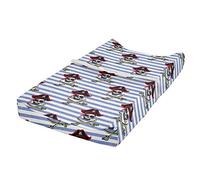 ABAKUHAUS Pirates Changing Pad Cover, Jolly Roger on Stripes, Soft Cover for Diaper Changing Pad with Safety Buckle Holes, Multicolor
