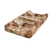 ABAKUHAUS Pirates Changing Pad Cover, Map Adventure, Soft Cover for Diaper Changing Pad with Safety Buckle Holes, Pale Brown White Grey