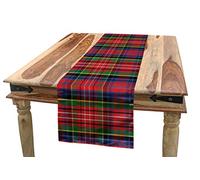 ABAKUHAUS Plaid Table Runner, Caledonia Scottish Traditional Pattern Tartan Motif Abstract Squares Ornate Quilt, Dining Room Kitchen Rectangular Runner, 16 W X 120 L Inches, Multicolor
