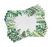ABAKUHAUS Plant Place Mats Set of 4, Interesting Jungle Themed Picture with Leaves and an Opening to the Sky Exotic Art, Washable Fabric Placemats for Dining Table, Standard Size, Jade Green