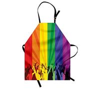 ABAKUHAUS Pride Apron, People Celebrating International Day for LGBT Community with Colorful Striped Design, Unisex Kitchen Bib Apron with Adjustable Neck for Cooking Baking Gardening, Multicolor