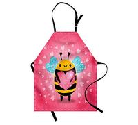 ABAKUHAUS Queen Bee Apron, Bumblebee Cartoon, Unisex Kitchen Bib Apron with Adjustable Neck for Cooking Baking Gardening, Coral Pale Blue Yellow
