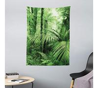 ABAKUHAUS Rainforest Tapestry, Palm Trees and Exotic Plants in Tropical Jungle Wild Nature Theme Illustration, Fabric Wall Hanging Decor for Bedroom Living Room Dorm, 43 W X 58 L, Green