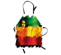 ABAKUHAUS Rasta Apron, Reggae Music Singer, Unisex Kitchen Bib Apron with Adjustable Neck for Cooking Baking Gardening, Orange Yellow