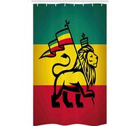 ABAKUHAUS Rasta Stall Shower Curtain, Judah Lion Rastafari Flag, Fabric Bathroom Decor Set with Hooks, 47" x 70", Yellow Black