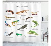 ABAKUHAUS Reptile Shower Curtain, Lizard Family Design on Plain Background Primitive Camouflage Exotic Creatures, Cloth Fabric Bathroom Decor Set with Hooks, 78 Inches, Multicolor
