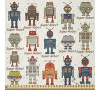 ABAKUHAUS Robot Fabric by The Yard, Various Different Super Robot Set in Cartoon Style Fantasy Futuristic Machine, Fabric for Upholstery and Home Accents, 1M (148x100cm), Grey Multicoloured