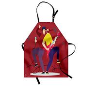 ABAKUHAUS Rock and Roll Apron, Guitarist and Vocal, Unisex Kitchen Bib Apron with Adjustable Neck for Cooking Baking Gardening, Ruby and Multicolor