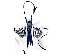 ABAKUHAUS Rock and Roll Apron, Rock Star, Unisex Kitchen Bib Apron with Adjustable Neck for Cooking Baking Gardening, Dark Violet Blue White