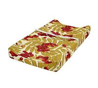 ABAKUHAUS Rowan Changing Pad Cover, Juicy Ripe Fruits Leafage, Soft Cover for Diaper Changing Pad with Safety Buckle Holes, Mustard Vermilion White