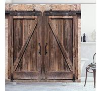 ABAKUHAUS Rustic Shower Curtain, Wooden Barn Door in Stone Farmhouse Image Vintage Desgin Rural Art Architecture Print, Cloth Fabric Bathroom Decor Set with Hooks, 70 Inches, Beige