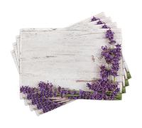 ABAKUHAUS Rustic Wood Place Mats Set of 4, Lavender Flower Table, Washable Fabric Placemats for Dining Room Kitchen Table Decor, Purple Eggshell