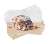 ABAKUHAUS RV Place Mats Set of 4, Camper Van Chairs and Surfboard, Washable Fabric Placemats for Dining Room Kitchen Table Decor, Multicolor