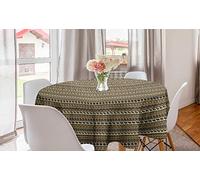 ABAKUHAUS Safari Round Tablecloth, Style Geometrical Pattern with Wild Animals in Horizontal Line Art, Circle Table Cloth Cover for Dining Room Kitchen Decoration, 60", Black and Brown