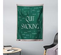 ABAKUHAUS Saying Tapestry, Calligraphic Quit Smoking Message Terms Educational Blackboard Theme, Fabric Wall Hanging Decor for Bedroom Living Room Dorm, 43 W X 58 L, Warm Taupe Green White
